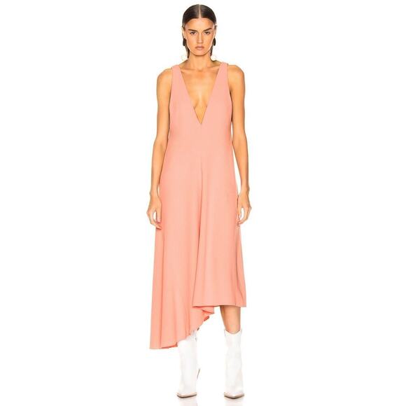 Tibi V Draped Midi Dress Size 0 Pink Haze Crepe Jumper Asymmetric Guest Designer - Picture 3 of 16